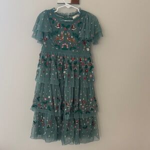 Mini Boden Tulle Embroidered Party Dress Csarite Green Festive